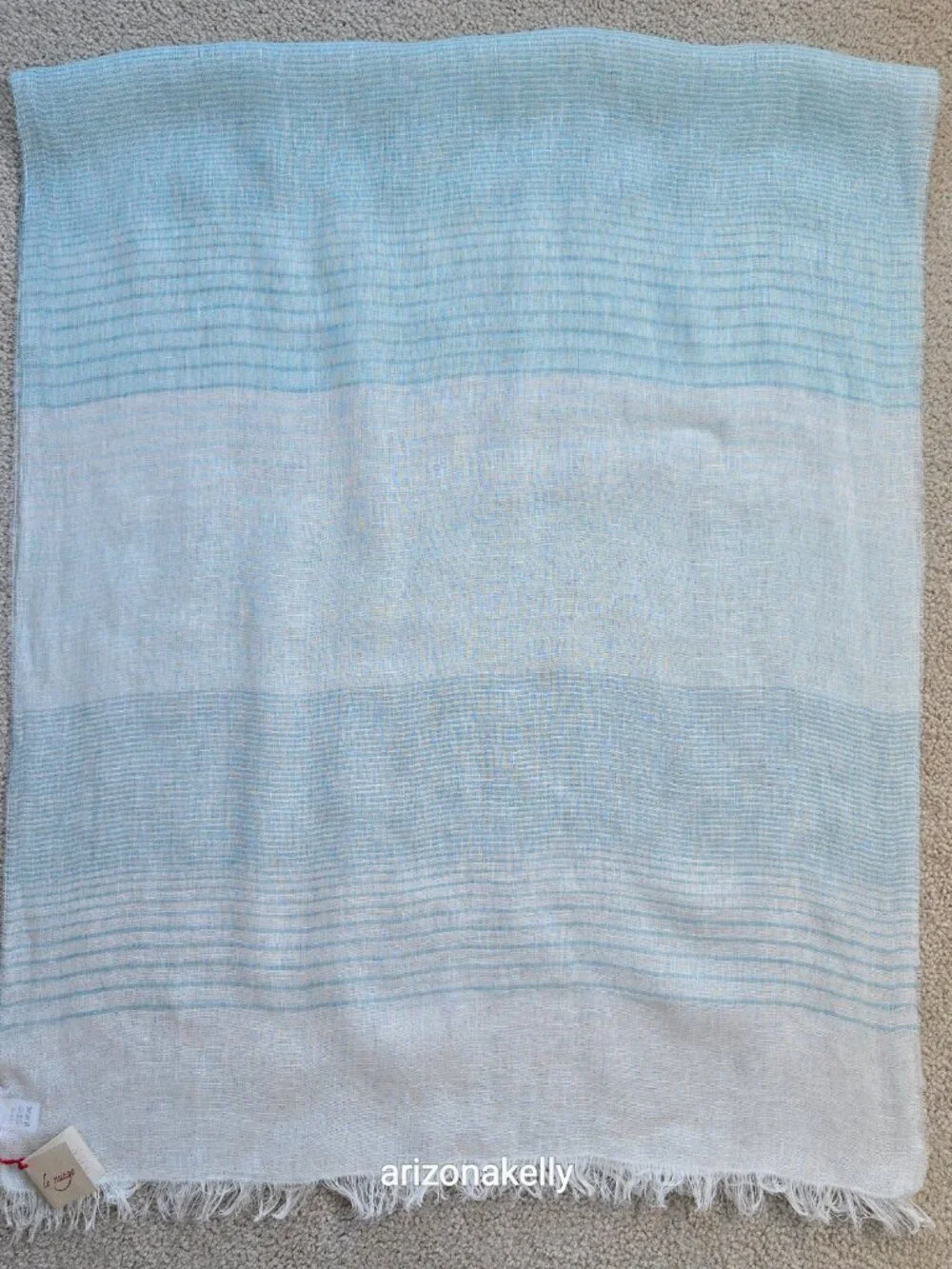 NWT Linen Scarf Blue and White Stripe Le Nuage Italy - Picture 3 of 13